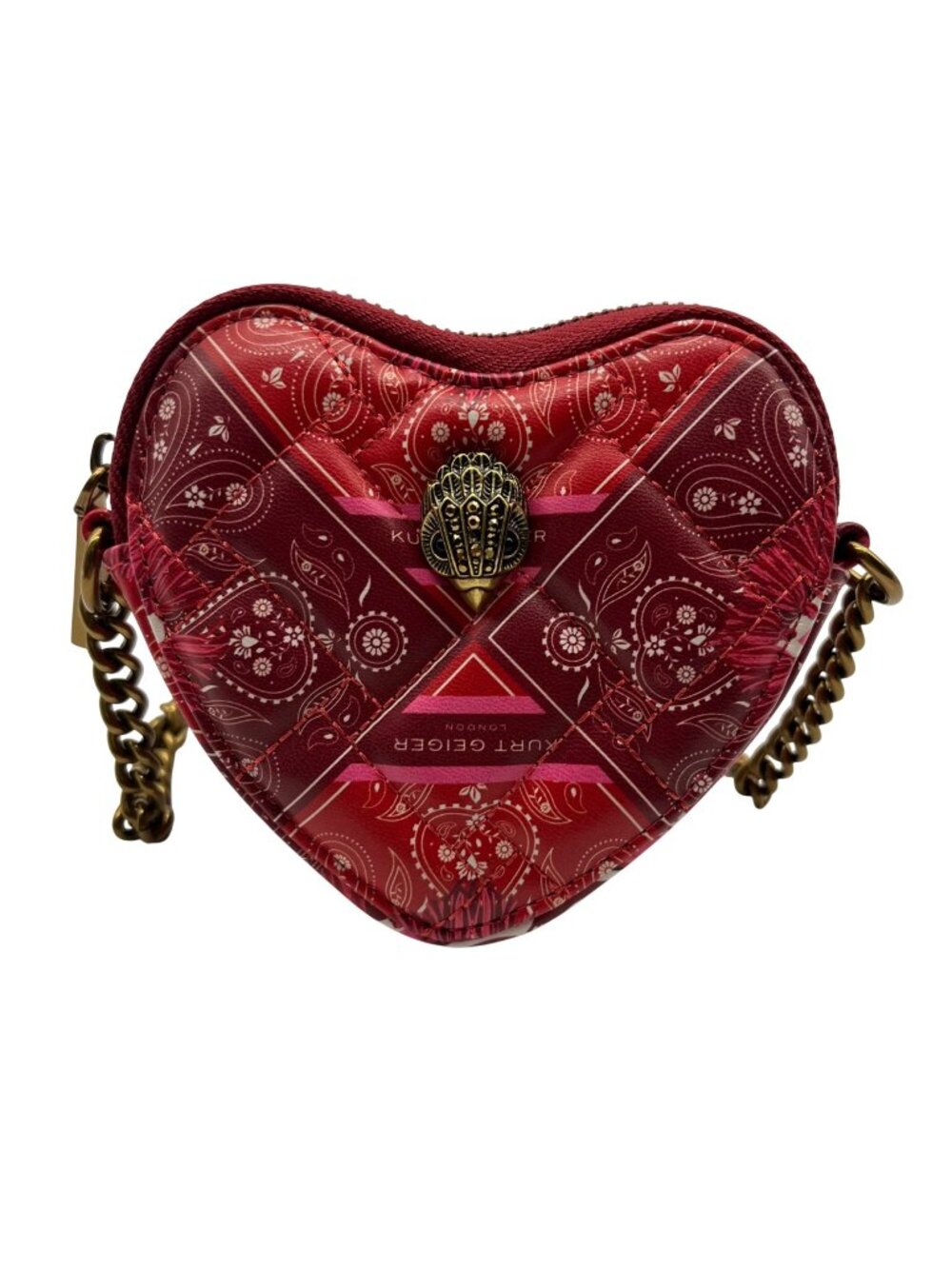 Red Paisely Kurt Geiger London Micro Heart Crossbody Bag